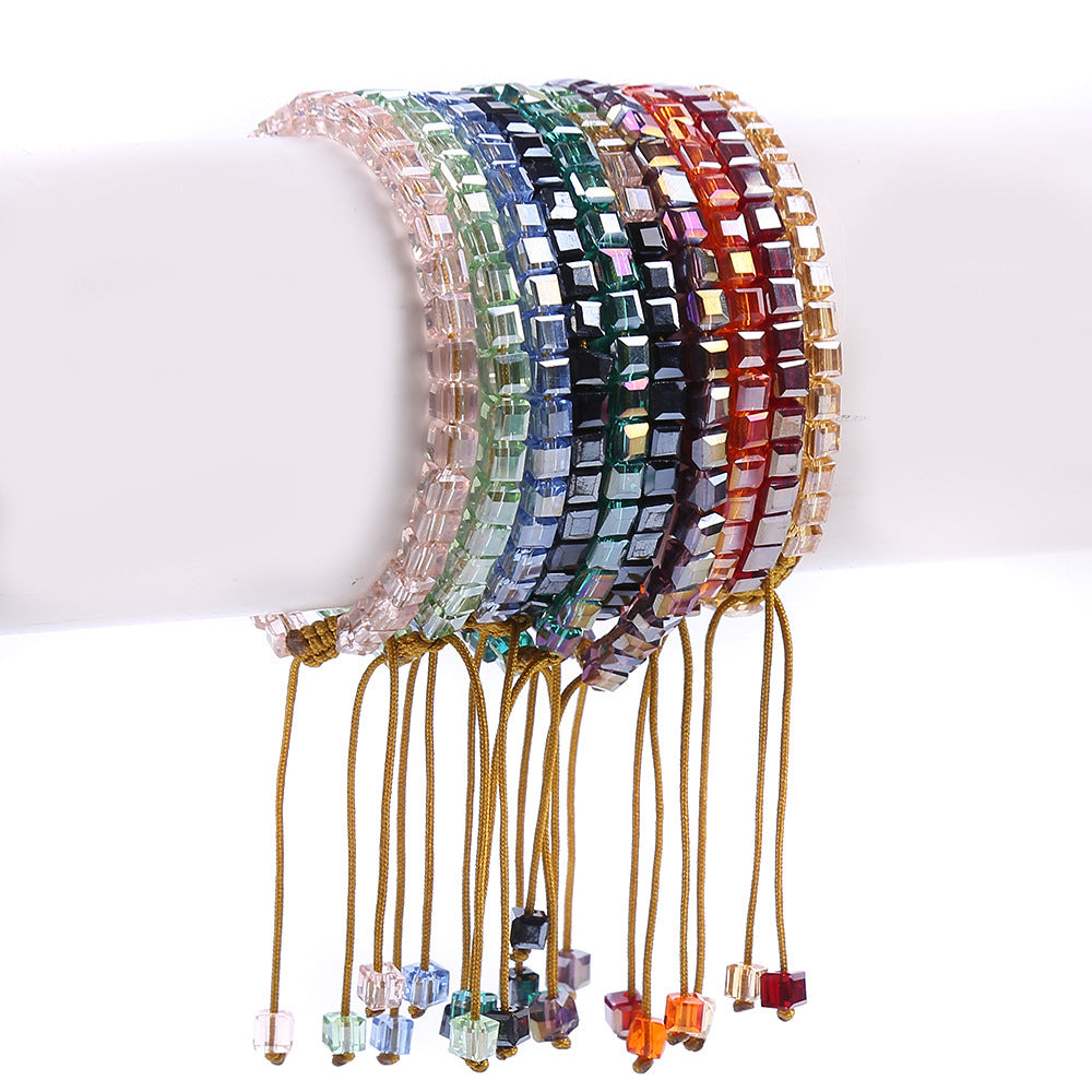 Wholesale Multicolor Square Faceted Glass Beads Bracelet